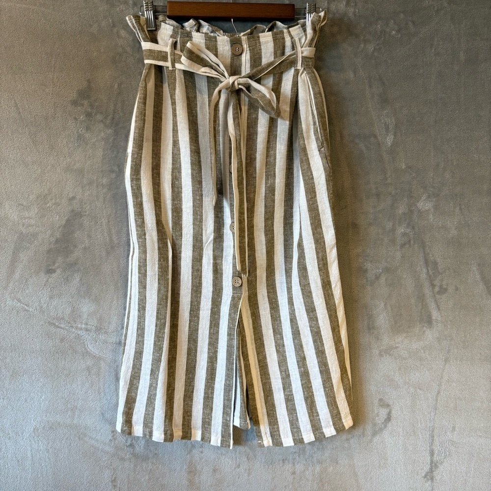 Linen Striped Ruched Back Belted Coastal Skirt Wmn’s M